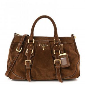 Prada Authentic Scamosciato Suede Shoulder Bag Brown